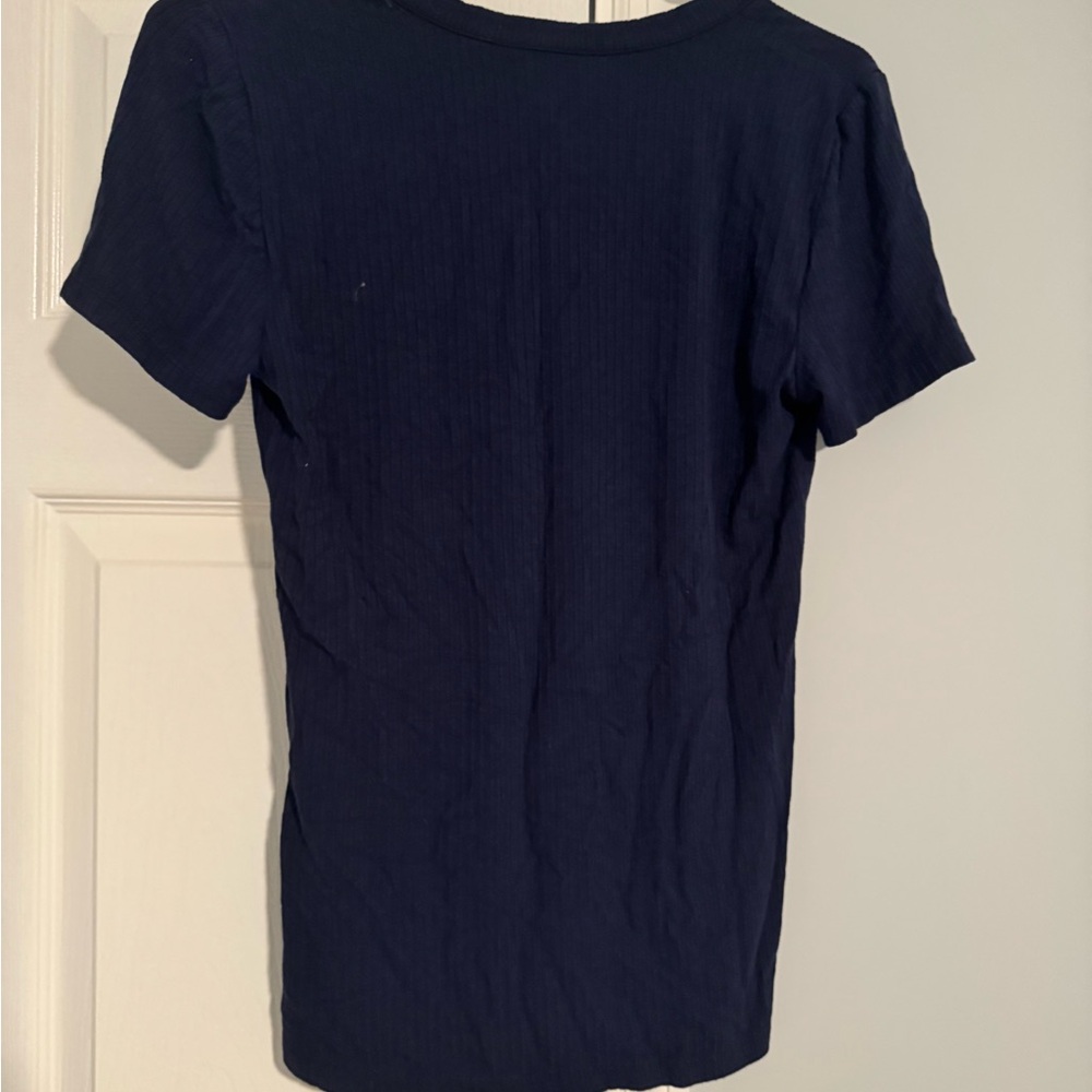 Market & Spruce Navy Ribbed Henley Top Short Sleeve Size M - Picture 3 of 4